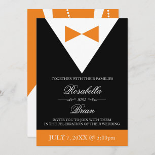 Invitations de mariage orange et noir Fall Tuxedo
