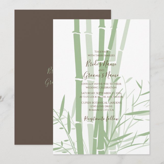 Invitations de mariage oriental élégant en bambou (Devant / Derrière)