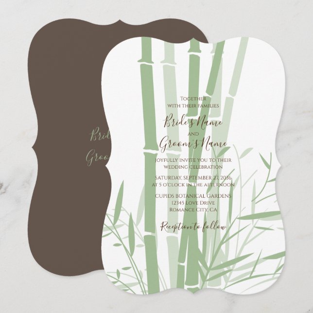 Invitations de mariage oriental élégant en bambou (Devant / Derrière)