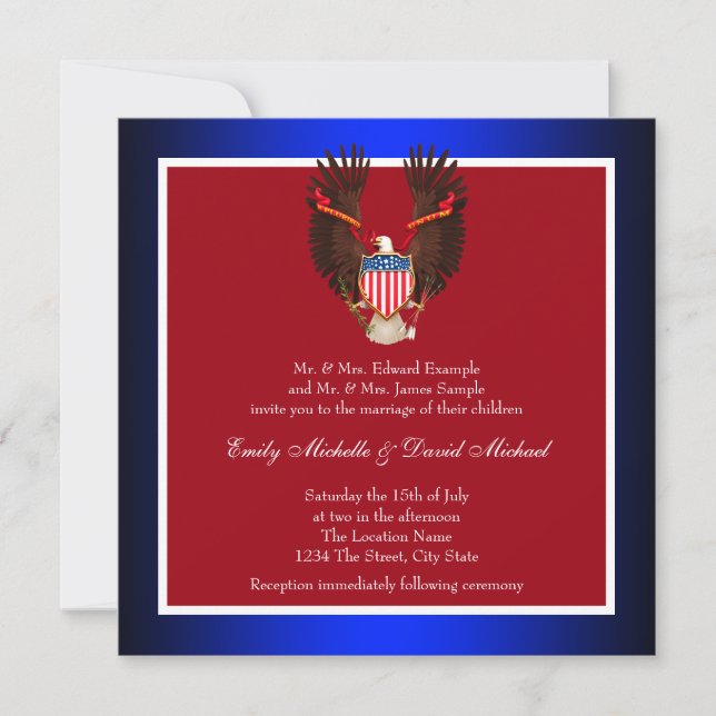 Invitations de mariage patriotique rouge, blanc et (Devant)