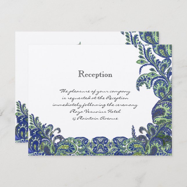 Invitations de mariage Peacock bleu et vert (Devant / Derrière)