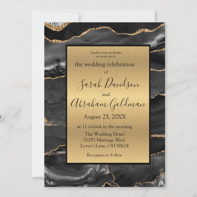 Invitations de mariage personnalisées Black Gold F (Devant)