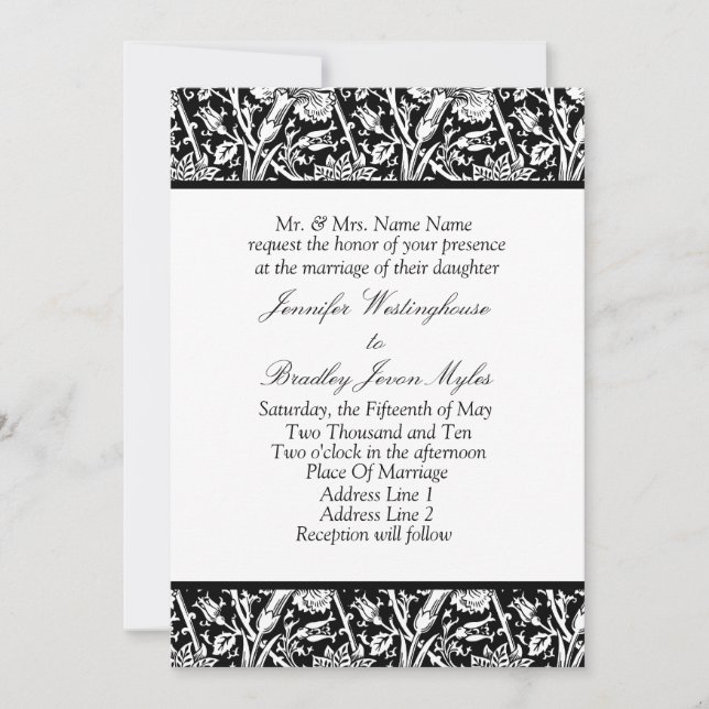 Invitations de mariage personnalisées en noir et b (Devant)