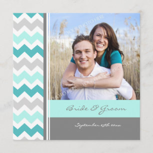 Invitations de mariage photo Grey Turquoise Chevro