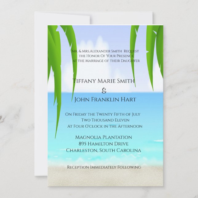 Invitations de mariage plage/océan (Devant)