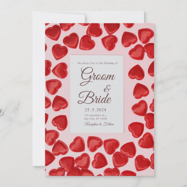 Invitations de mariage pleines de coeurs rouges (Devant)