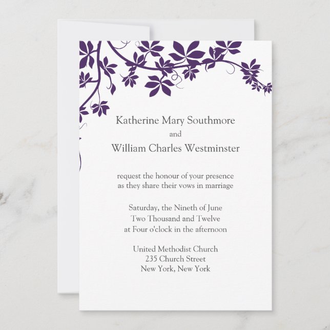 Invitations De Mariage Plum Et Blanc (Devant)