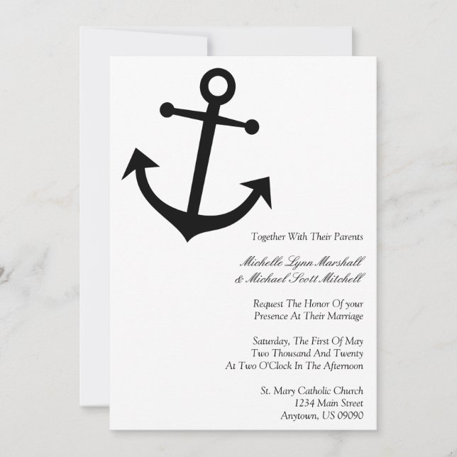 Invitations de mariage pour Ancres nautiques (Noir (Devant)