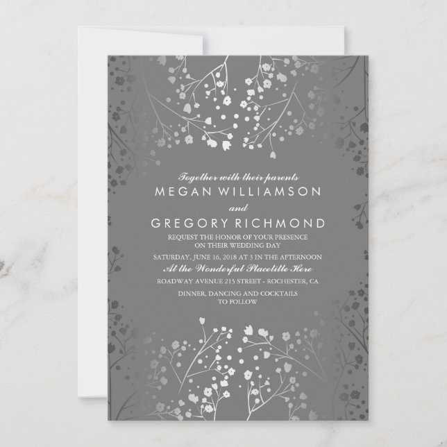 Invitations de mariage pour bébé argent et gris (Devant)