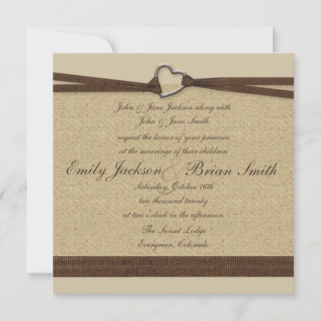 Invitations de mariage pour carré simple burlap ca (Devant)