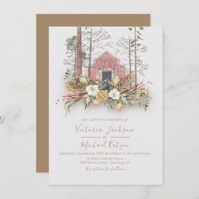 Invitations de mariage pour la forêt de grange de  (Devant / Derrière)