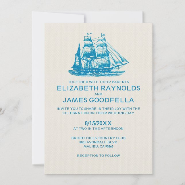 Invitations de mariage pour les anciens bateaux (Devant)