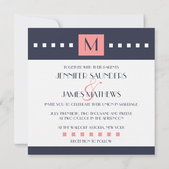 Invitations de mariage pour monogrammes bleus de l (Devant)