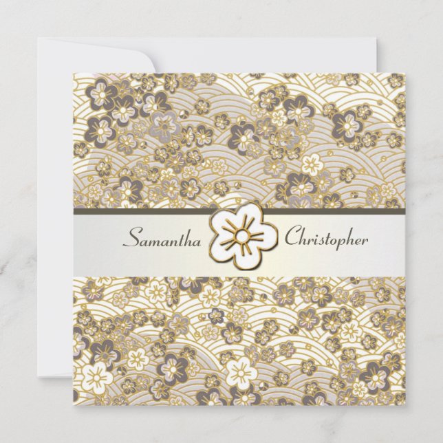 Invitations de mariage pour Tan Sakura Chirimen (Devant)