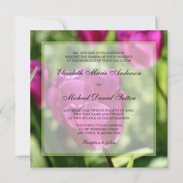 Invitations de mariage pour tulipes violettes (Devant)