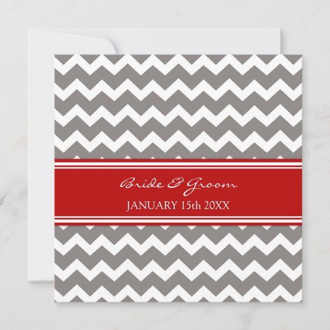 Invitations de mariage Red Grey Chevron (Devant)