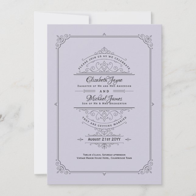 Invitations de mariage Regency Lavender Vintage (Devant)