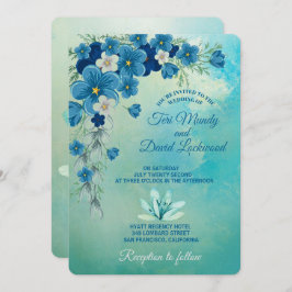 Invitations de mariage romantique bleu/vert floral