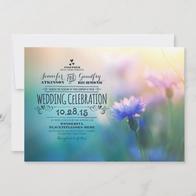 invitations de mariage romantique fleur sauvage (Devant)