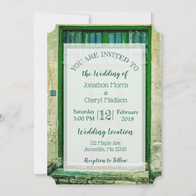 Invitations de mariage romantique verte (Devant)