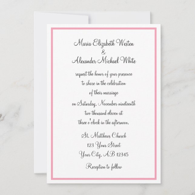 Invitations de mariage rose (Devant)