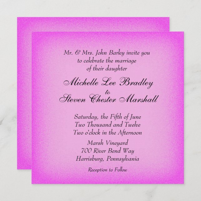 Invitations de mariage rose (Devant / Derrière)