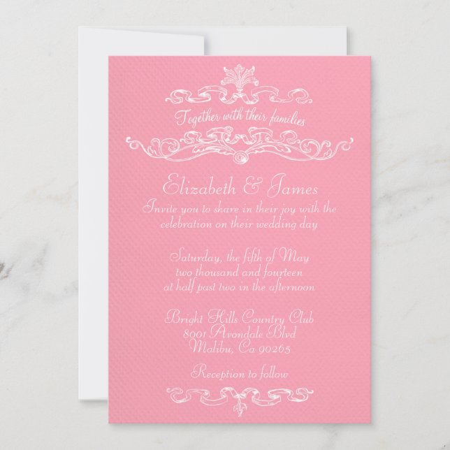 Invitations de mariage rose de luxe simple (Devant)