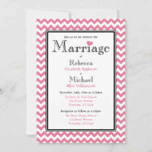 Invitations de mariage rose et blanc Chevron