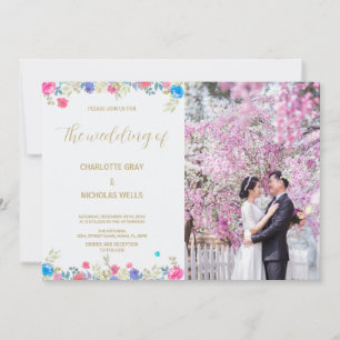 Invitations de mariage rose Fleur avec photo