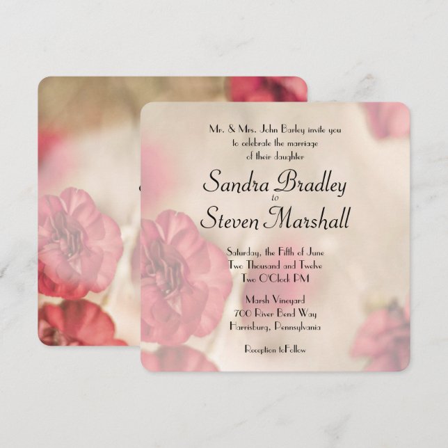 Invitations de mariage rose floral (Devant / Derrière)