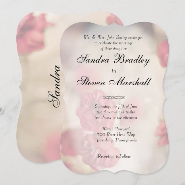 Invitations de mariage rose floral (Devant / Derrière)