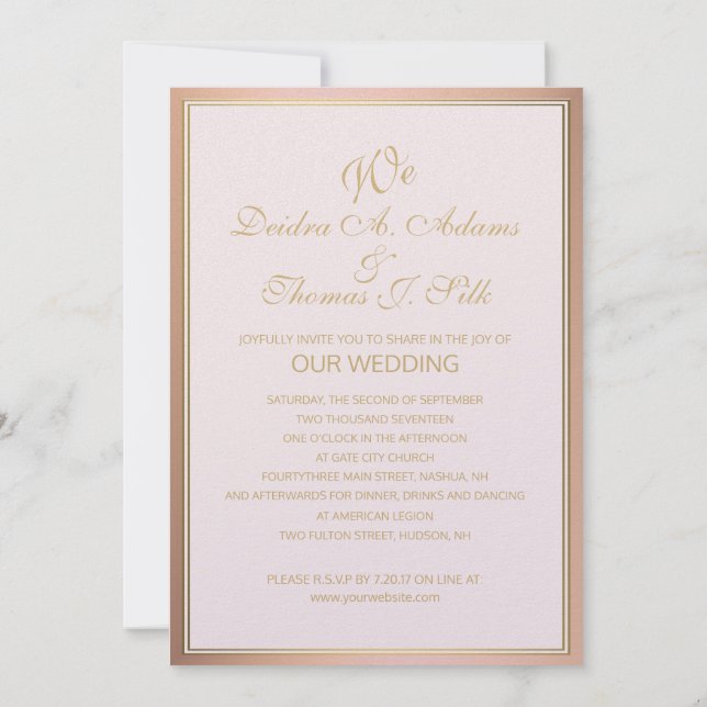 Invitations de mariage rose Gold (Dos)