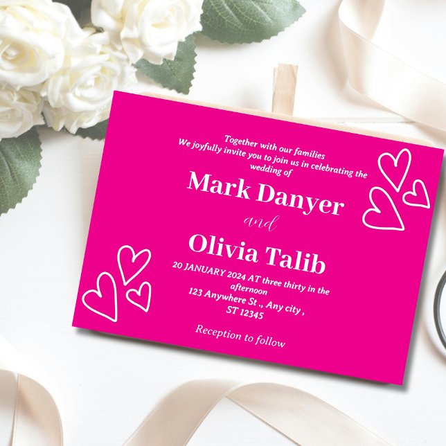 Invitations de mariage rose | Romantique et intemp (Créateur téléchargé)