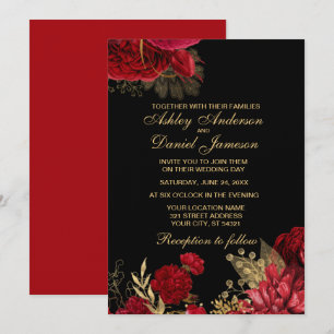 INVITATIONS DE MARIAGE ROSE ROUGE ET OR