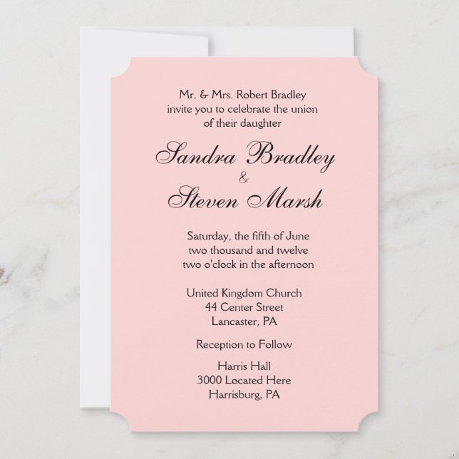 Invitations de mariage rose solide (Devant)