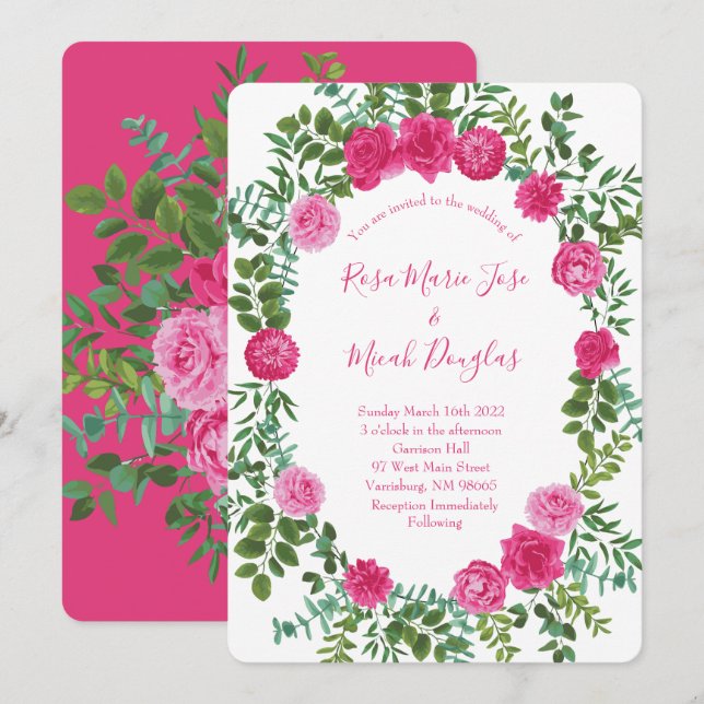 Invitations de mariage rose vif (Devant / Derrière)