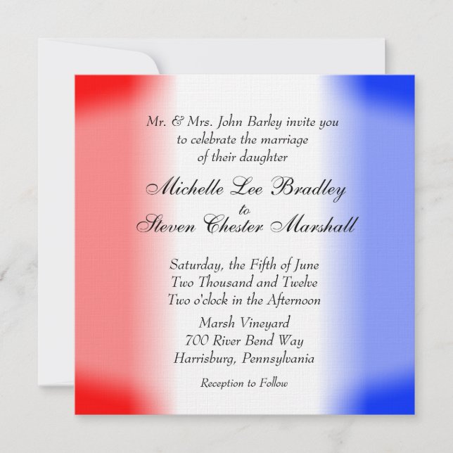 Invitations de mariage rouge blanc et bleu en band (Devant)