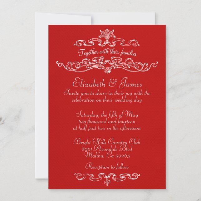 Invitations de mariage rouge de luxe simple (Devant)
