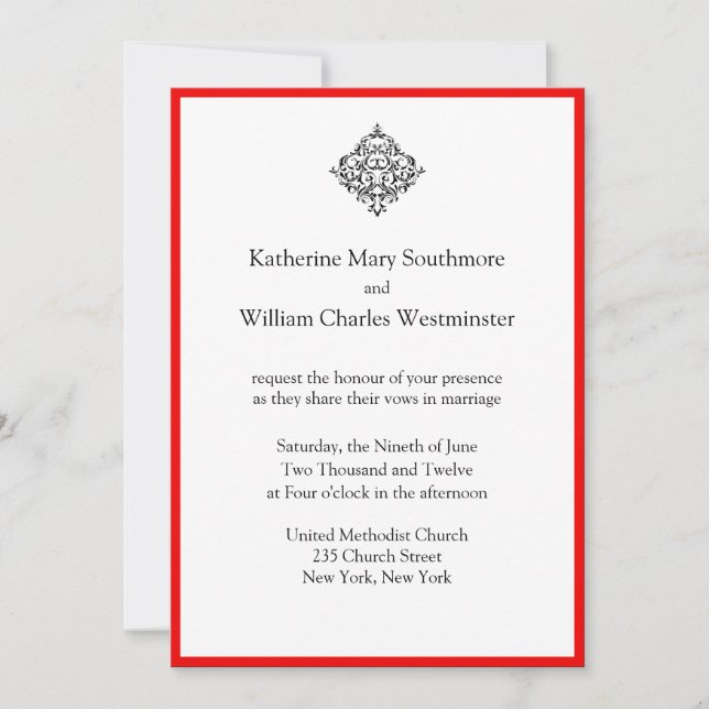 Invitations De Mariage Rouge Et Noir (Devant)
