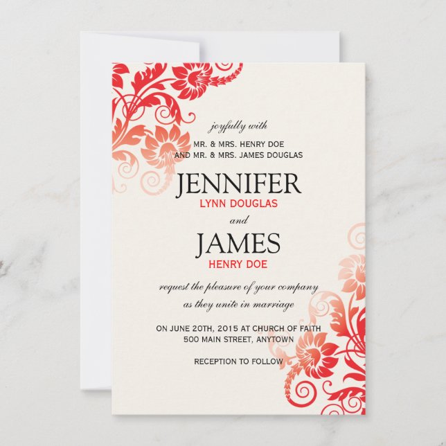 Invitations de mariage rouge Ombre classique (Devant)