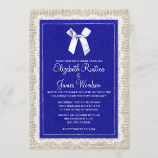 Invitations de mariage Royal Blue Country Burlap