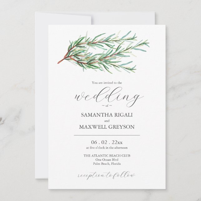 Invitations de mariage Rustique Aquarelle Botaniqu (Devant)