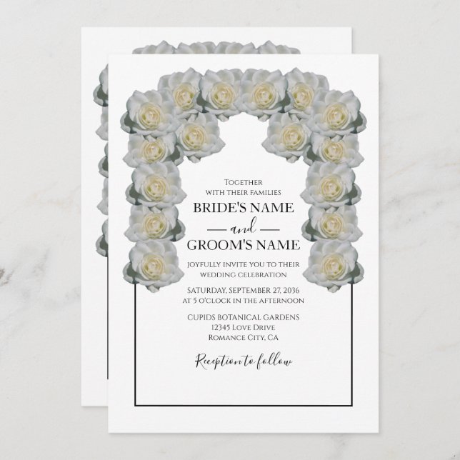 Invitations de mariage rustique blanc Roses (Devant / Derrière)