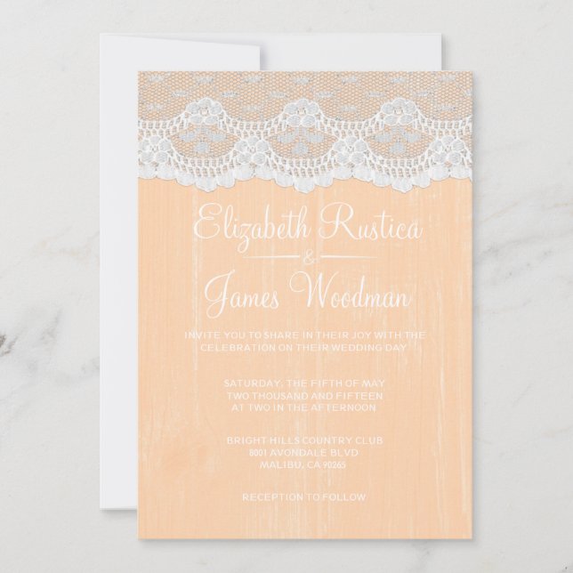 Invitations de mariage rustique de dentelle et de  (Devant)
