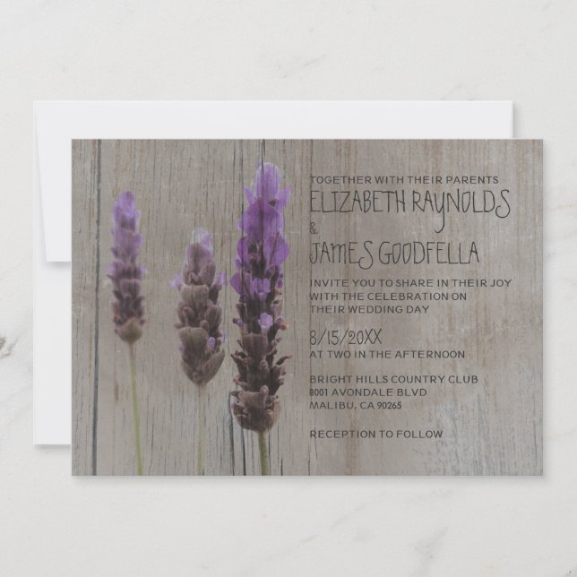 Invitations de mariage rustique de Lavender (Devant)