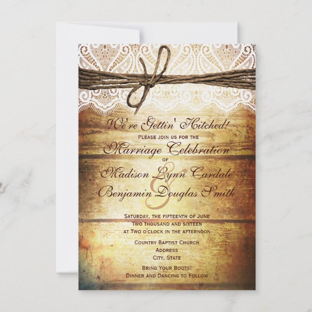 Invitations de mariage rustique en bois (Devant)