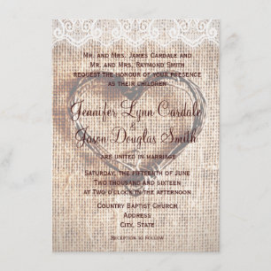 Invitations de mariage rustique en dentelle torrid