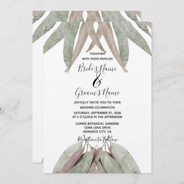 Invitations de mariage Rustique Eucalyptus feuille (Devant / Derrière)