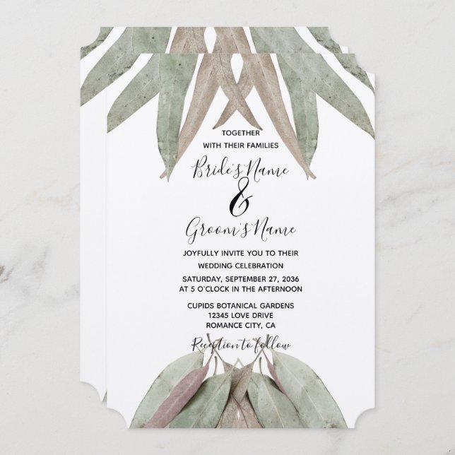 Invitations de mariage Rustique Eucalyptus feuille (Devant / Derrière)
