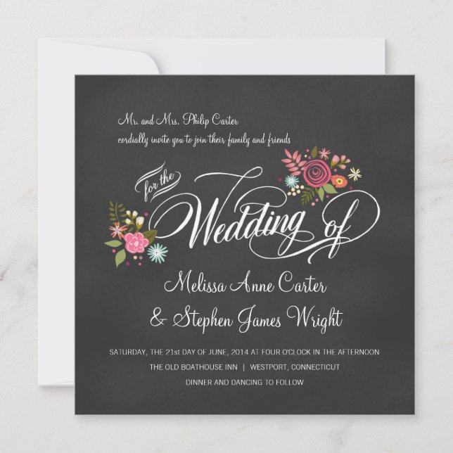 Invitations de mariage Rustique Floral Chalkboard (Devant)